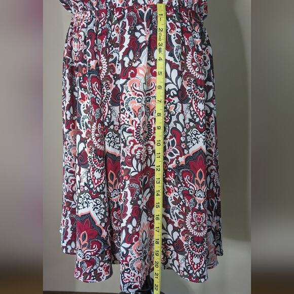 NWT Banana Republic Factory Red White Paisley Bohemian Fit & Flare Dress Large - Picture 3 of 9
